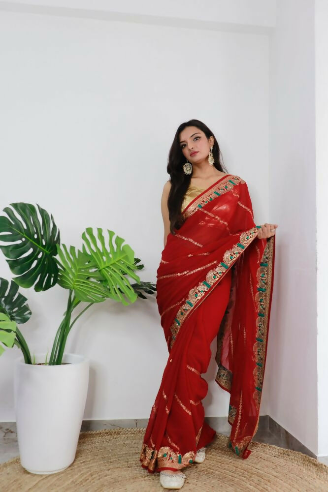 Vamsee Aaradhna Red Georgette Saree | Grocsy