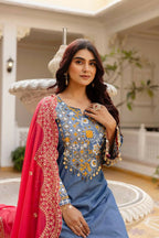 Teeya Creation Blue Color Cotton Denim Party Wear Real Mirror Work kurti | Grocsy