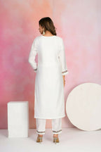 Ethnic Festive Wear Viscose Chanderi White Stitched Suit With Dupatta - Tanisha | Grocsy