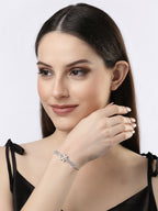 NVR Women Silver-Plated Handcrafted American Diamond Link Bracelet