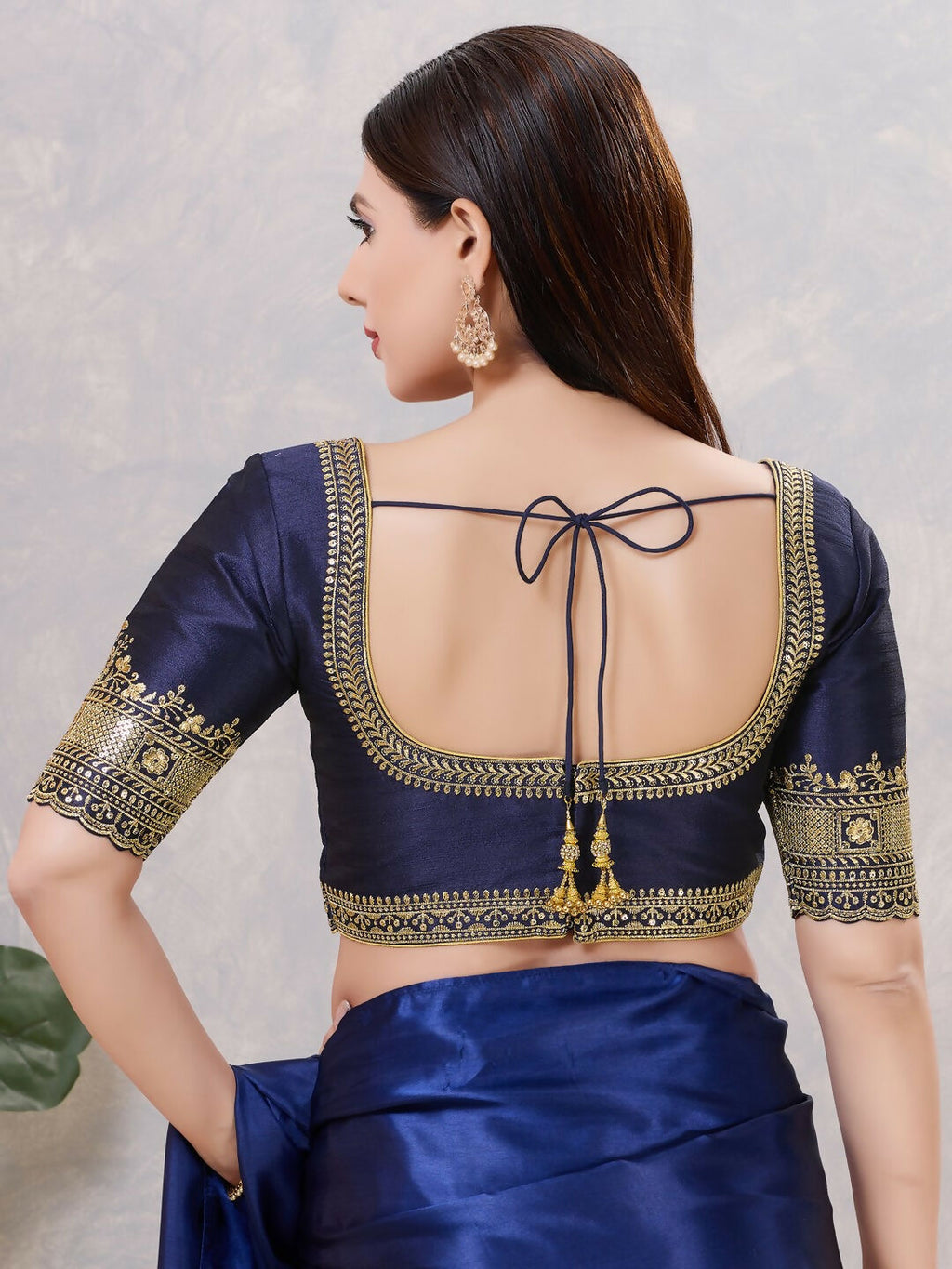 Joban Fashion Women Silk Navy-Blue Stitched Blouse | Grocsy