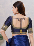 Joban Fashion Women Silk Navy-Blue Stitched Blouse | Grocsy