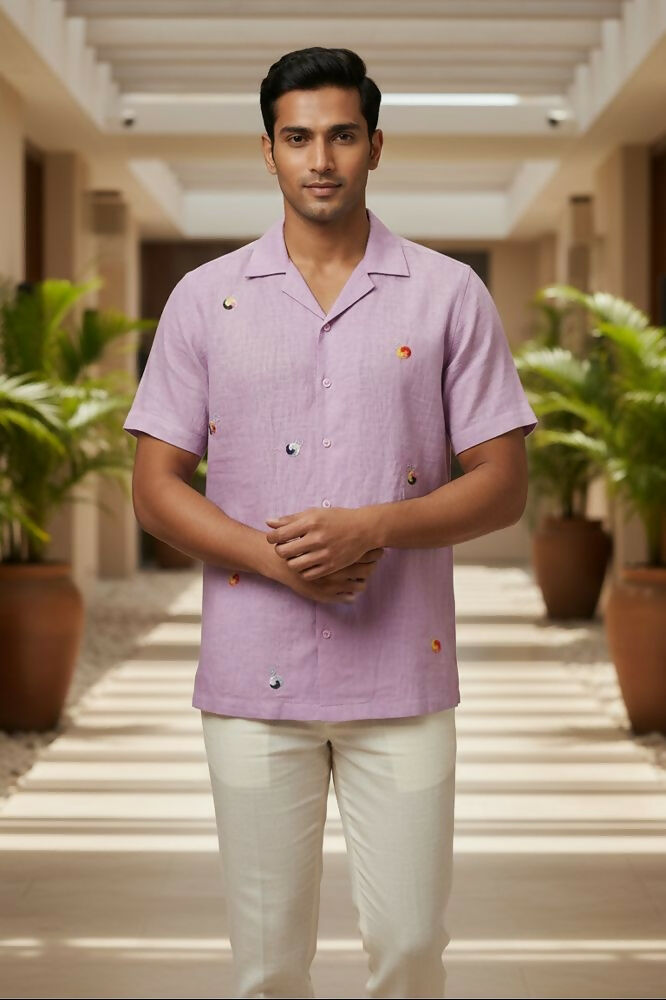 Airloom — Lavender Embroidered Linen Shirt by Hilo Design | Grocsy
