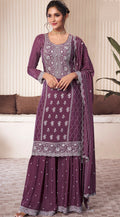 Anaita Wine Embroidered Work Silk Stitched Sharara Suit | Grocsy