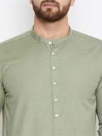 Even Apparels Green Color Men's Pure Cotton Kurta With Band Collar | Grocsy