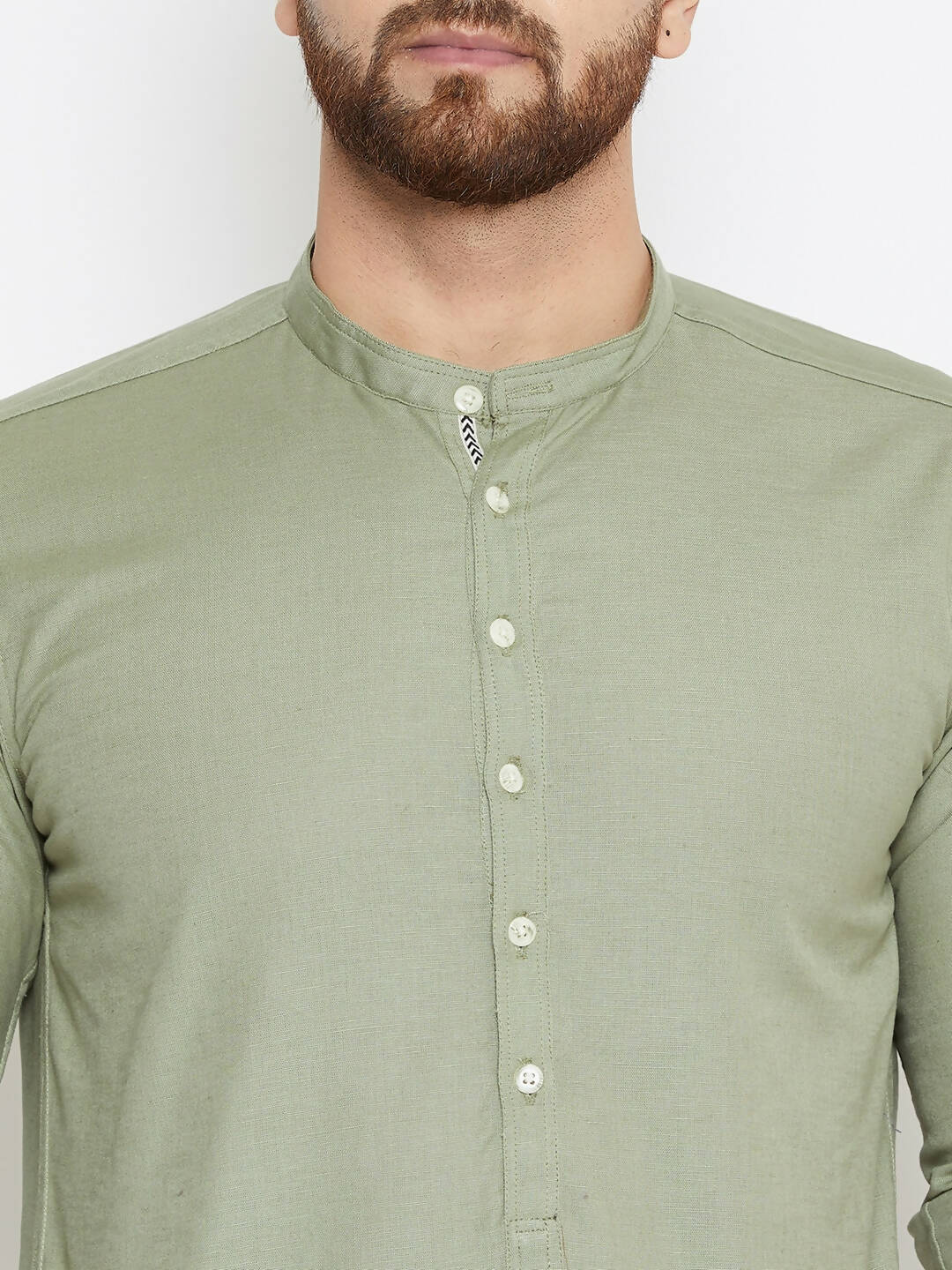 Even Apparels Green Color Men's Pure Cotton Kurta With Band Collar | Grocsy