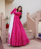Pink Pure Maslin Bandhej Print Work Stitched Suit With Dupatta - Anbazaar | Grocsy
