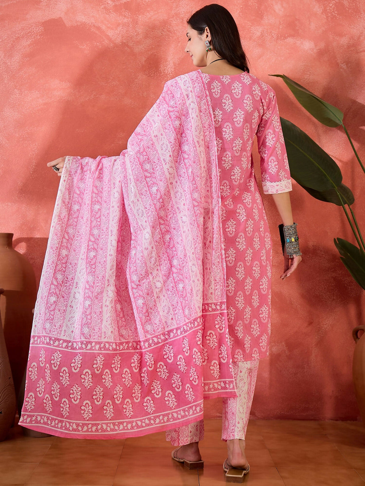 Joban Fashion Printed Pink Pure Cotton Kurta Set | Grocsy