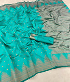 DEIANA'S Beautiful Designer Golden zari Soft Lichi Silk Saree - Sky | Grocsy