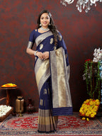 Lorenvalley Fashion Navyblue Soft Silk Woven Design Gold Zari Weaving Saree | Grocsy