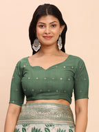 Shree Shyam Fashion Linen Cotton Green Saree | Grocsy