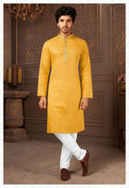Joban Fashion Musturd Cotton Kurta Pyjama | Grocsy