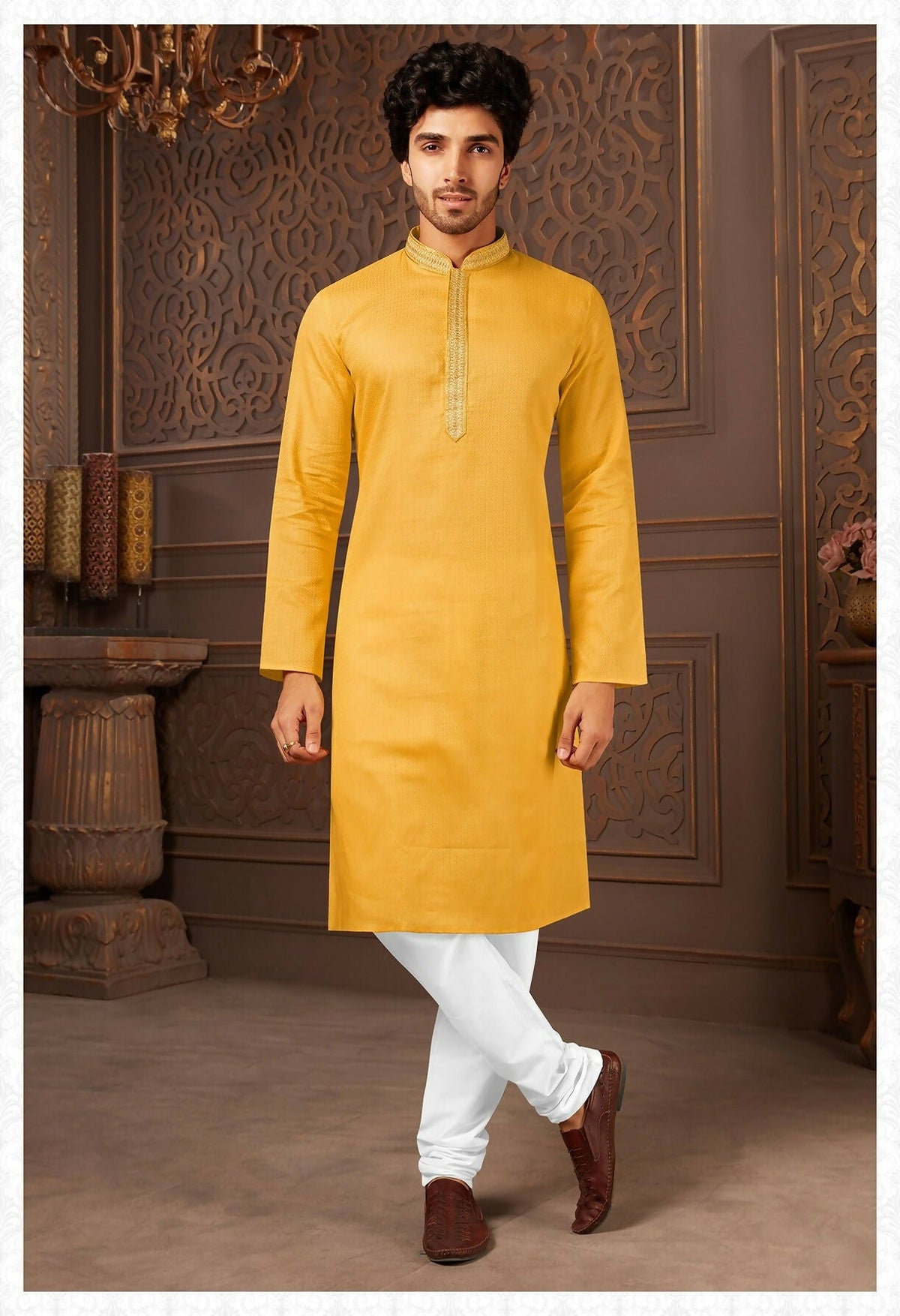 Joban Fashion Musturd Cotton Kurta Pyjama | Grocsy