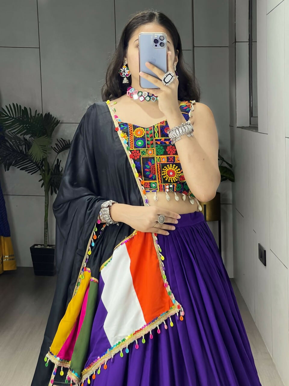 Yash Enterprise Purple Rayon Cotton Embroidery Semi Stitched Navratri Chaniya Choli | Grocsy