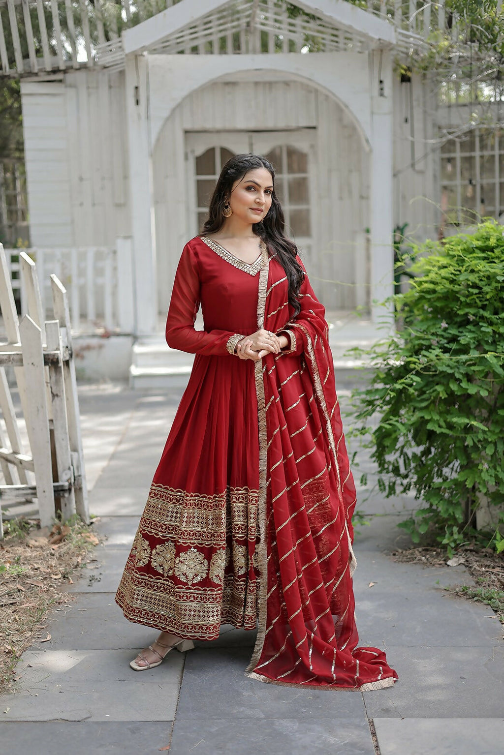 Joban Fashion Maroon Georgette Sequence Embroidery Work Kurta Set | Grocsy