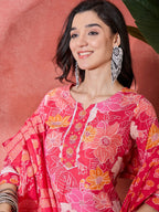 Joban Fashion Printed Pink Pure Cotton Kurta Set | Grocsy