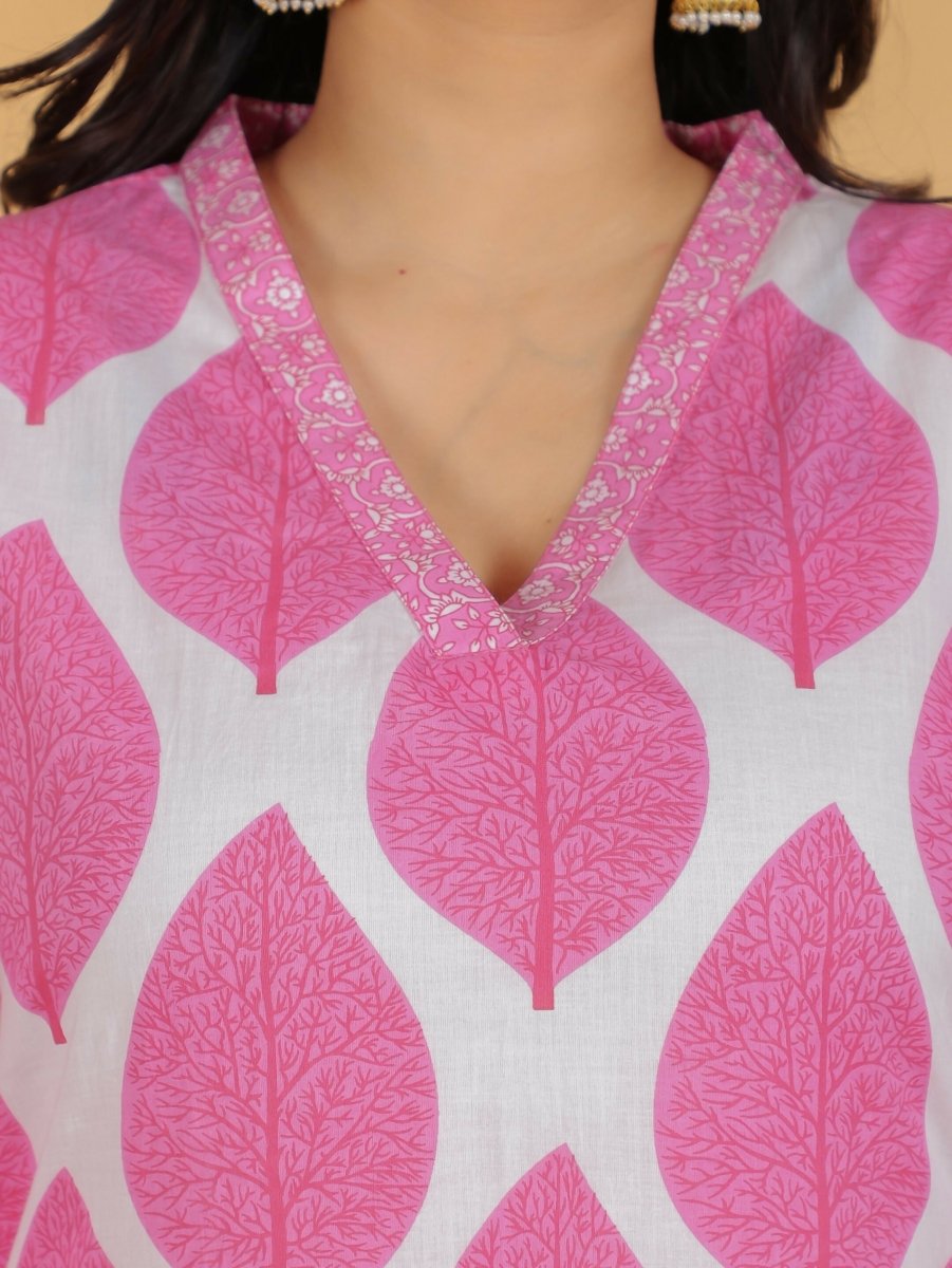 Aramya Pink Soft Cotton Floral Print Straight Kurta Salwar Set for Women | Grocsy