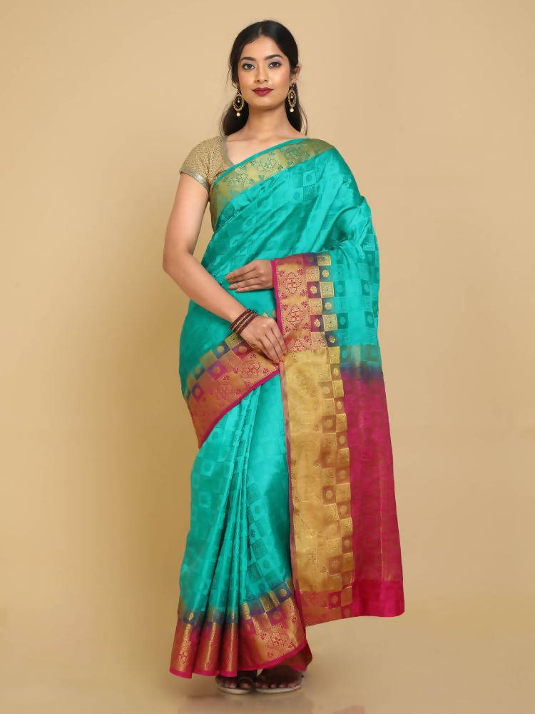 Kalamandir Checked Green Pashmina Saree | Grocsy