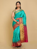 Kalamandir Checked Green Pashmina Saree | Grocsy