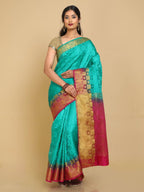 Kalamandir Checked Green Pashmina Saree | Grocsy