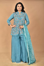 Morchari Women And Hand Embroidery Palazzo Set-Green | Grocsy