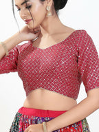 Joban Fashion Pink Silk Padded Blouse With Sweetheart Neck Elbow Sleeves | Grocsy