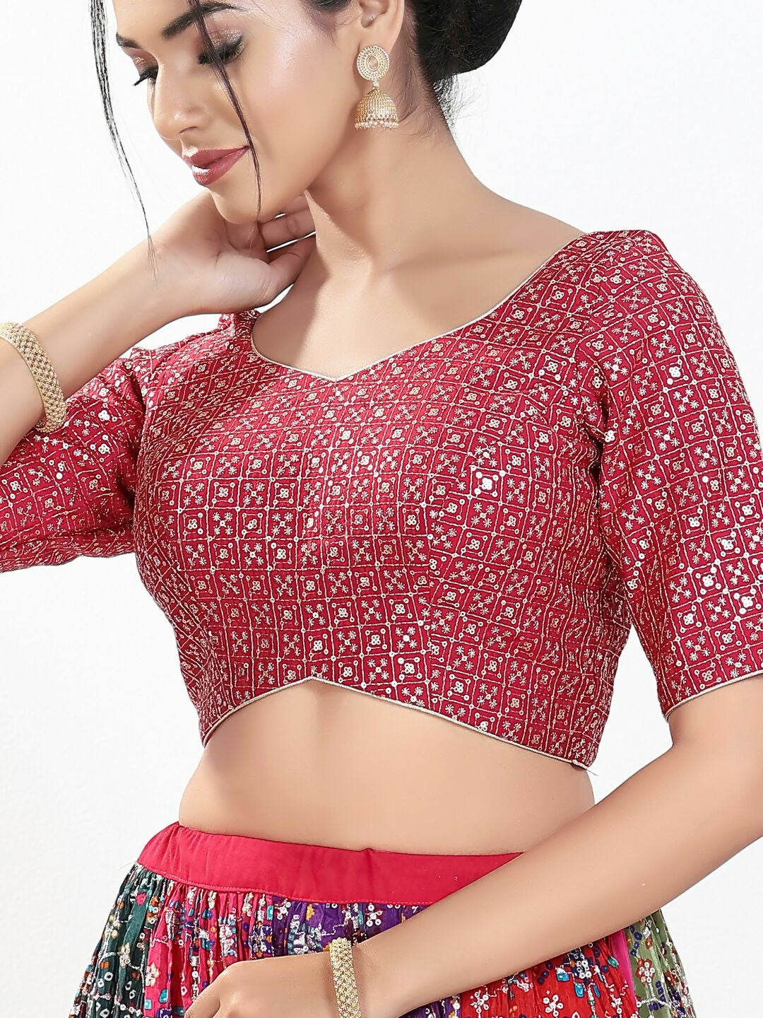 Joban Fashion Pink Silk Padded Blouse With Sweetheart Neck Elbow Sleeves | Grocsy