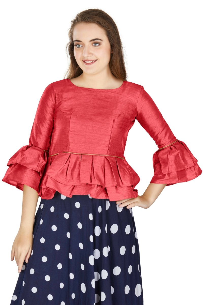 Aastha Fashion Women's Gajri Art Silk Bell Sleeves attire with Poly Cotton Lining Blouse | Grocsy