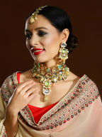 Green Maharani Kundan Neckpiece with Earrings and Maang Tikka- Ruby Raang | Grocsy