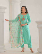 Ethnic Festive Wear Reyon Slub Tile Stitched Suit With Dupatta - Tanisha | Grocsy