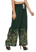 Mominos Fashion Moeza Reyon Cotton Bottle Green Floral Palazzo | Grocsy