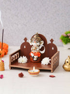 eCraftIndia Brown Om Symbol Decorative Wooden Pooja Temple | Grocsy
