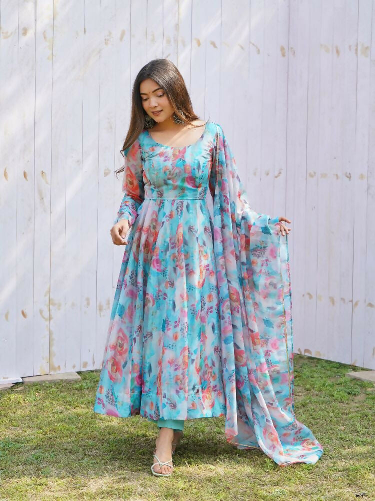 Joban Fashion Sky Kurta Set Organza Sequin Embroidery Work | Grocsy