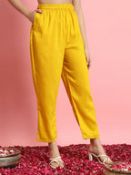 Vellora Sunshine Yellow Silk Blend Embroidered Casual Suit | Grocsy