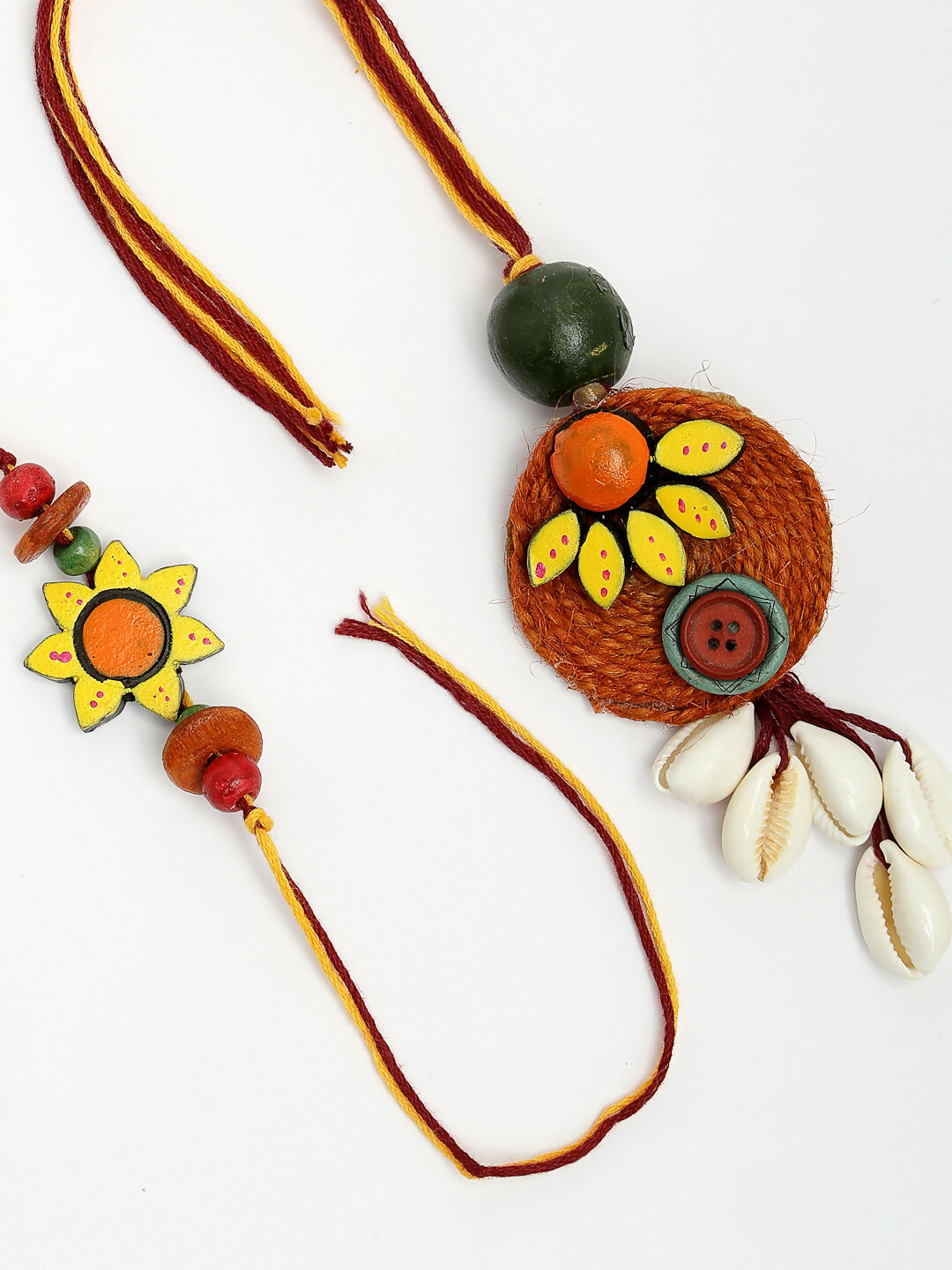 NVR Women & Men Set of 2 Multicolor Sea Shell Handcrafted Bhaiya Bhabhi Rakhi With Roli Chawal | Grocsy
