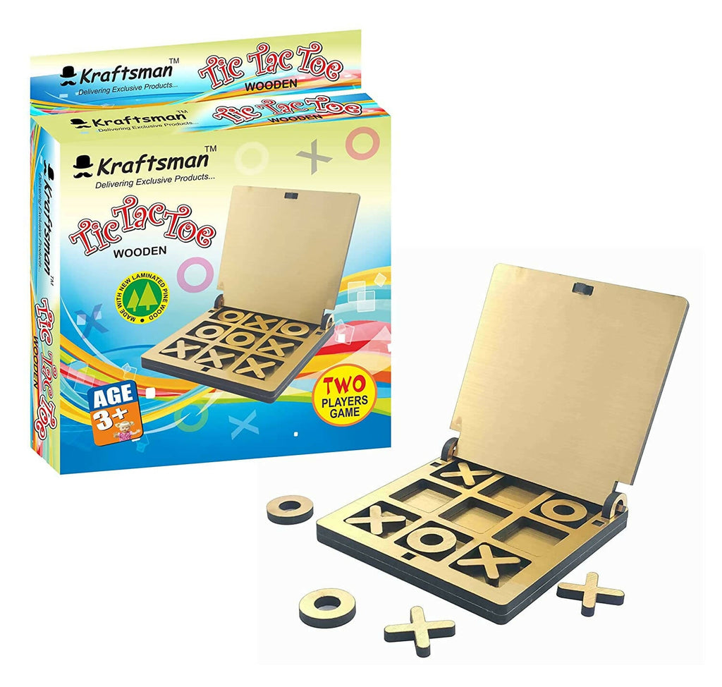 Kraftsman Wooden Tic Tac Toe Portable Game for Kids, Teens and Adults with Golden Mirror Shade Strategy & War Games Board Game | Grocsy