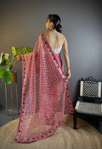Teeya Creation Pink Color Butterfly Net Embroidery Work Saree | Grocsy