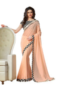 Vamika Peach Designer Georgette Embroidery Saree | Grocsy