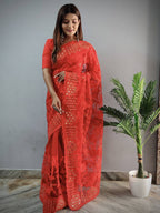 Teeya Creation Red Color Butterfly Work Embroidery Work Saree | Grocsy