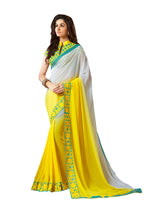 Vamika White & Yellow Designer Georgette Embroidery Saree | Grocsy