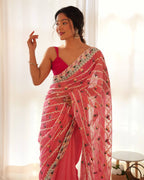 Teeya Creation Gajari Color Thai Organza Silk Embroidery Work Saree | Grocsy