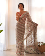 Teeya Creation Gajari Color Thai Organza Silk Embroidery Work Saree | Grocsy