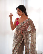 Teeya Creation Gajari Color Thai Organza Silk Embroidery Work Saree | Grocsy