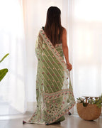 Teeya Creation Gajari Color Thai Organza Silk Embroidery Work Saree | Grocsy
