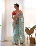 Teeya Creation Gajari Color Thai Organza Silk Embroidery Work Saree | Grocsy