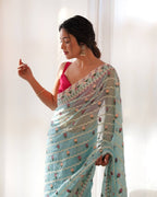 Teeya Creation Gajari Color Thai Organza Silk Embroidery Work Saree | Grocsy