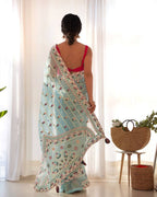 Teeya Creation Gajari Color Thai Organza Silk Embroidery Work Saree | Grocsy