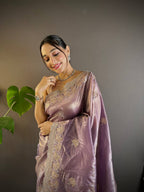 Teeya Creation Onion Color Gold Crush Embroidery Work Saree | Grocsy
