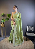 Teeya Creation Parrot Color Gold Crush Embroidery Work Saree | Grocsy