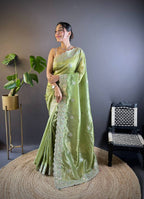 Teeya Creation Parrot Color Gold Crush Embroidery Work Saree | Grocsy
